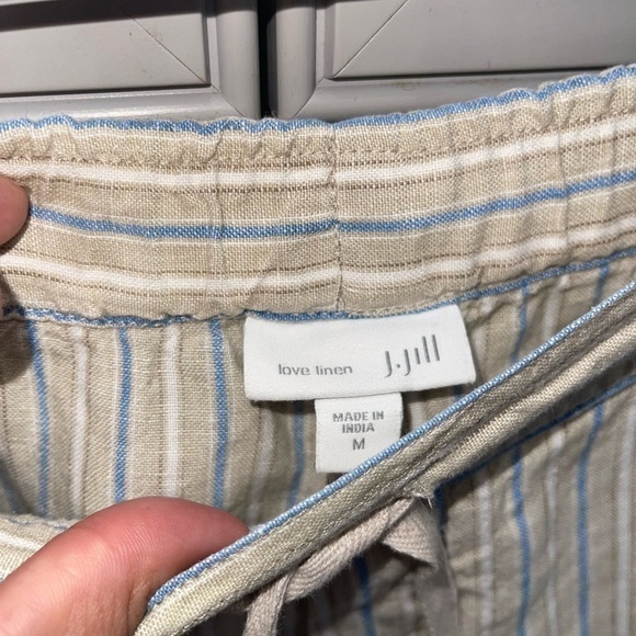 J. Jill Love Linen tan and blue striped drawstring casual pants size medium - Picture 4 of 7